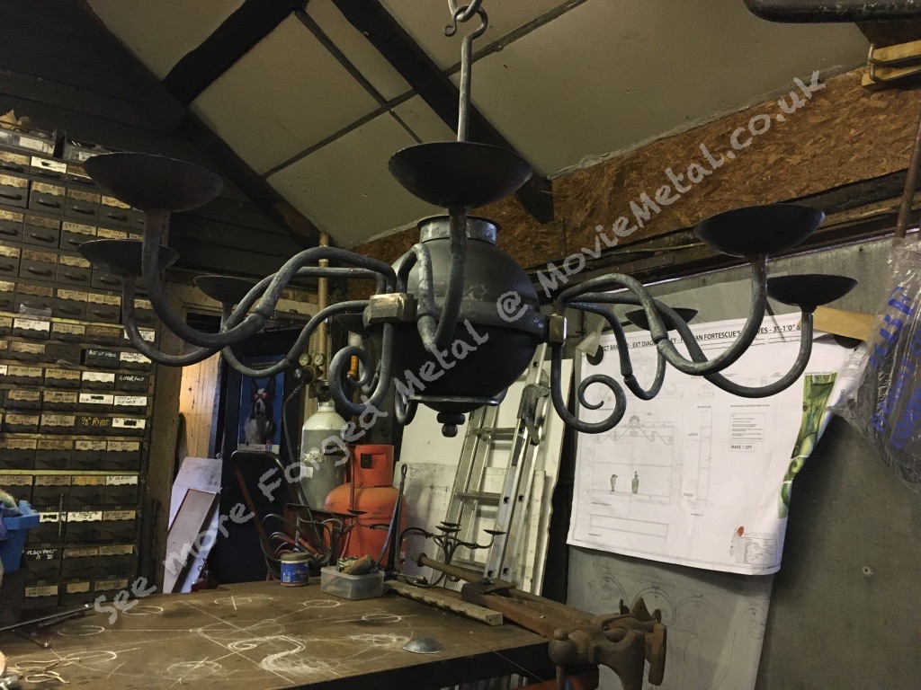 Chandelier, Lighting, MovieMetal, Blacksmith, Forged Iron, Forged Metal, Wrought Iron, Wrought Ironwork, Film & TV, Film Industry, Blacksmithing, Burrows Lea Forge, Metalwork for film, Supplier to Film