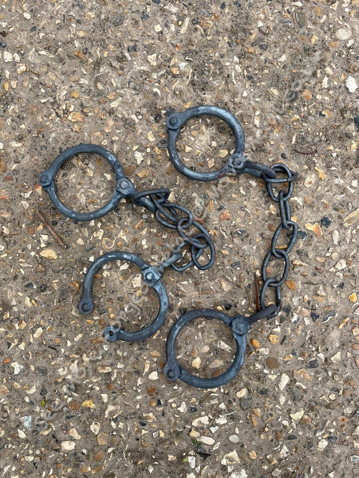 Shackles, chains, Forged chains, handcuffs, manacles, Action Props, Set Decoration, MovieMetal, Blacksmith, Forged Iron, Forged Metal, Wrought Iron, Wrought Ironwork, Film & TV, Film Industry, Blacksmithing, Burrows Lea Forge, Metalwork for film, Supplier to Film