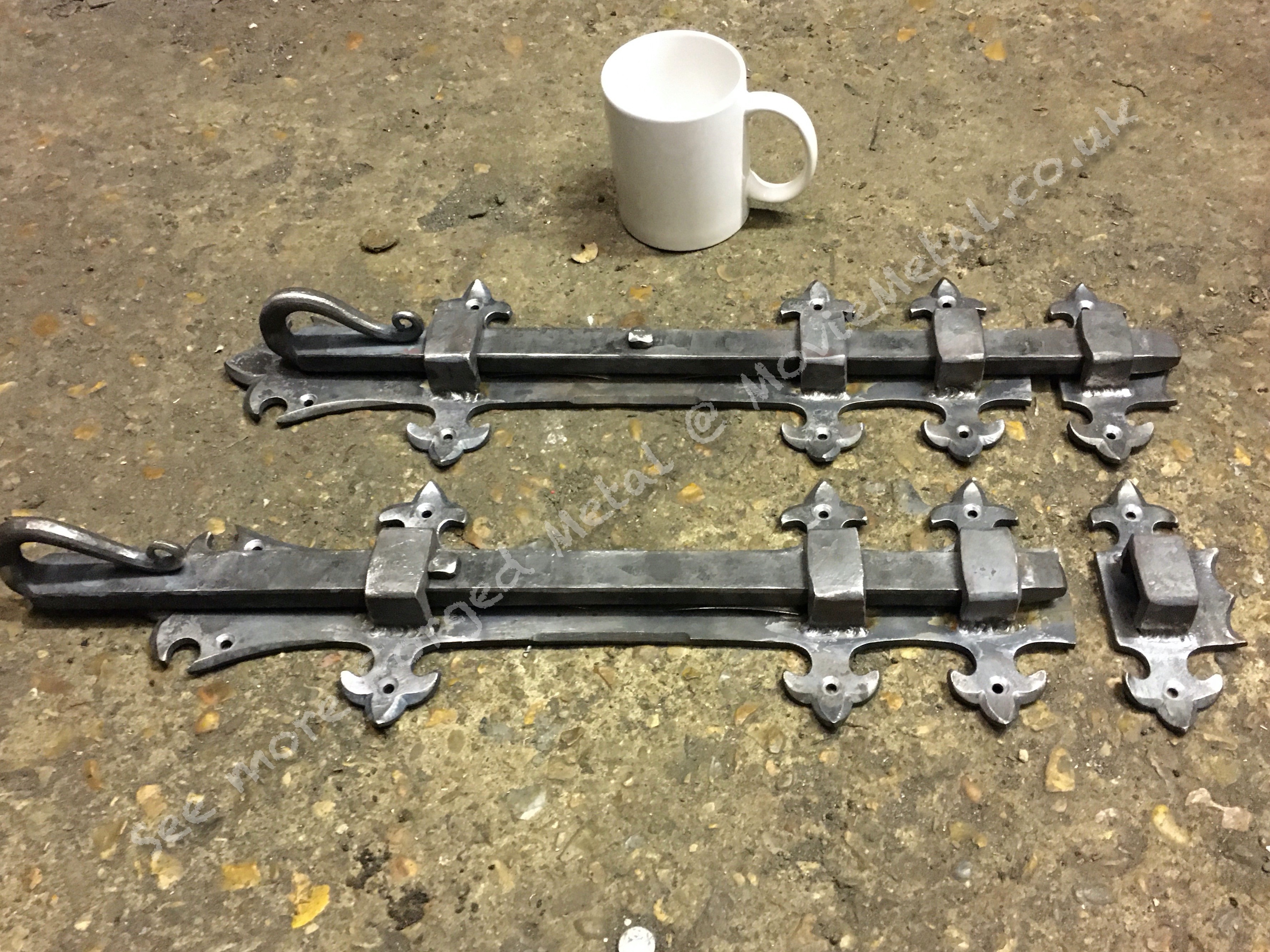 Shoot bolts, sliding bolts, Door Furniture, Set Decoration, Action Props, MovieMetal, Blacksmith, Forged Iron, Forged Metal, Wrought Iron, Wrought Ironwork, Film & TV, Film Industry, Blacksmithing, Burrows Lea Forge, Metalwork for film, Supplier to Film