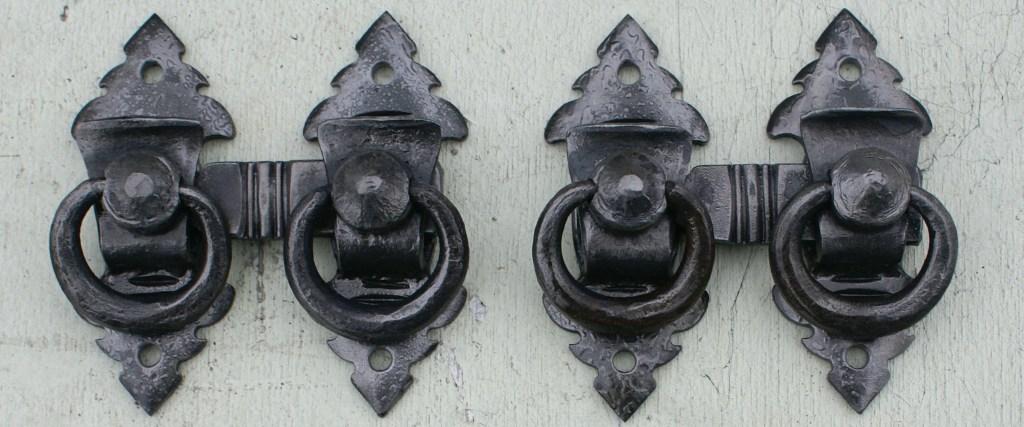 Cupboard latches, Arts and Crafts, Door furniture, MovieMetal, Blacksmith, Forged Iron, Forged Metal, Wrought Iron, Wrought Ironwork, Film & TV, Film Industry, Blacksmithing, Burrows Lea Forge, Metalwork for film, Supplier to Film