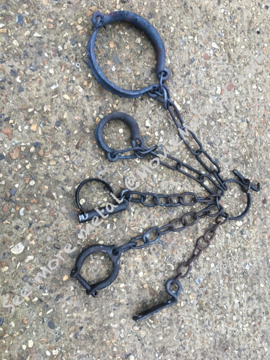 Shackles, chains, Forged chains, handcuffs, manacles, Action Props, Set Decoration, MovieMetal, Blacksmith, Forged Iron, Forged Metal, Wrought Iron, Wrought Ironwork, Film & TV, Film Industry, Blacksmithing, Burrows Lea Forge, Metalwork for film, Supplier to Film