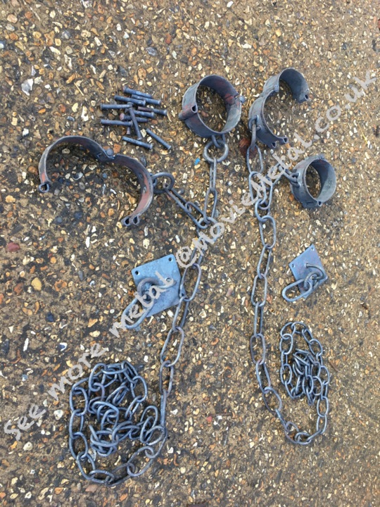 Shackles, chains, Forged chains, handcuffs, manacles, Action Props, Set Decoration, MovieMetal, Blacksmith, Forged Iron, Forged Metal, Wrought Iron, Wrought Ironwork, Film & TV, Film Industry, Blacksmithing, Burrows Lea Forge, Metalwork for film, Supplier to Film